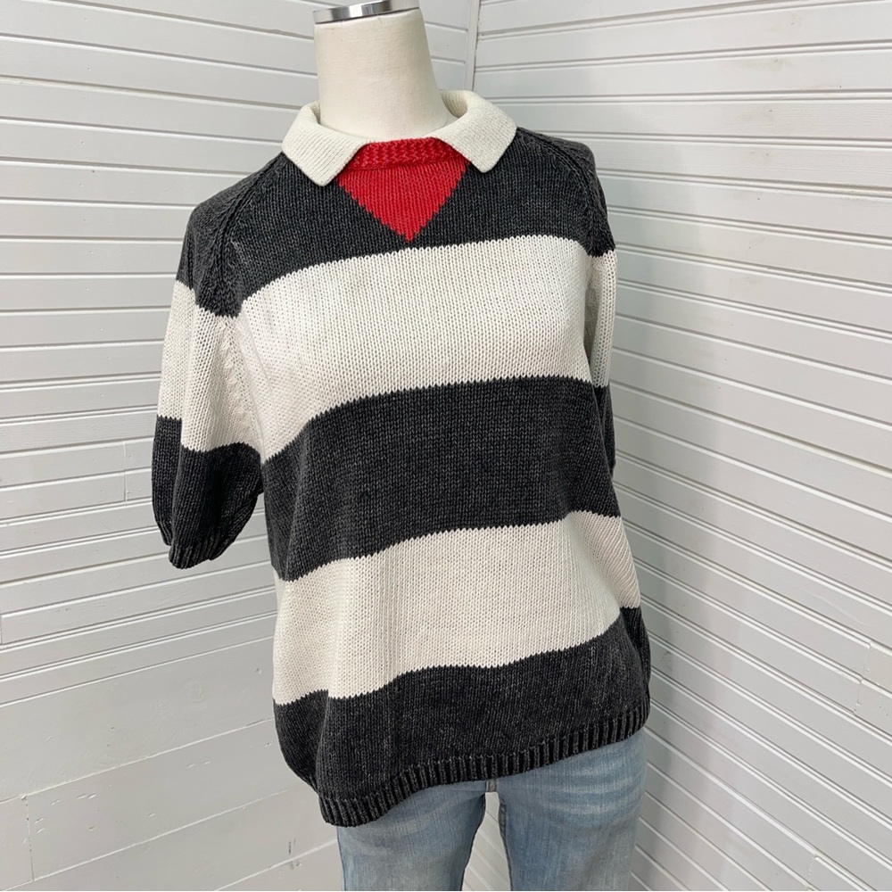 Vintage French Navy Collared Short Sleeve Sweater